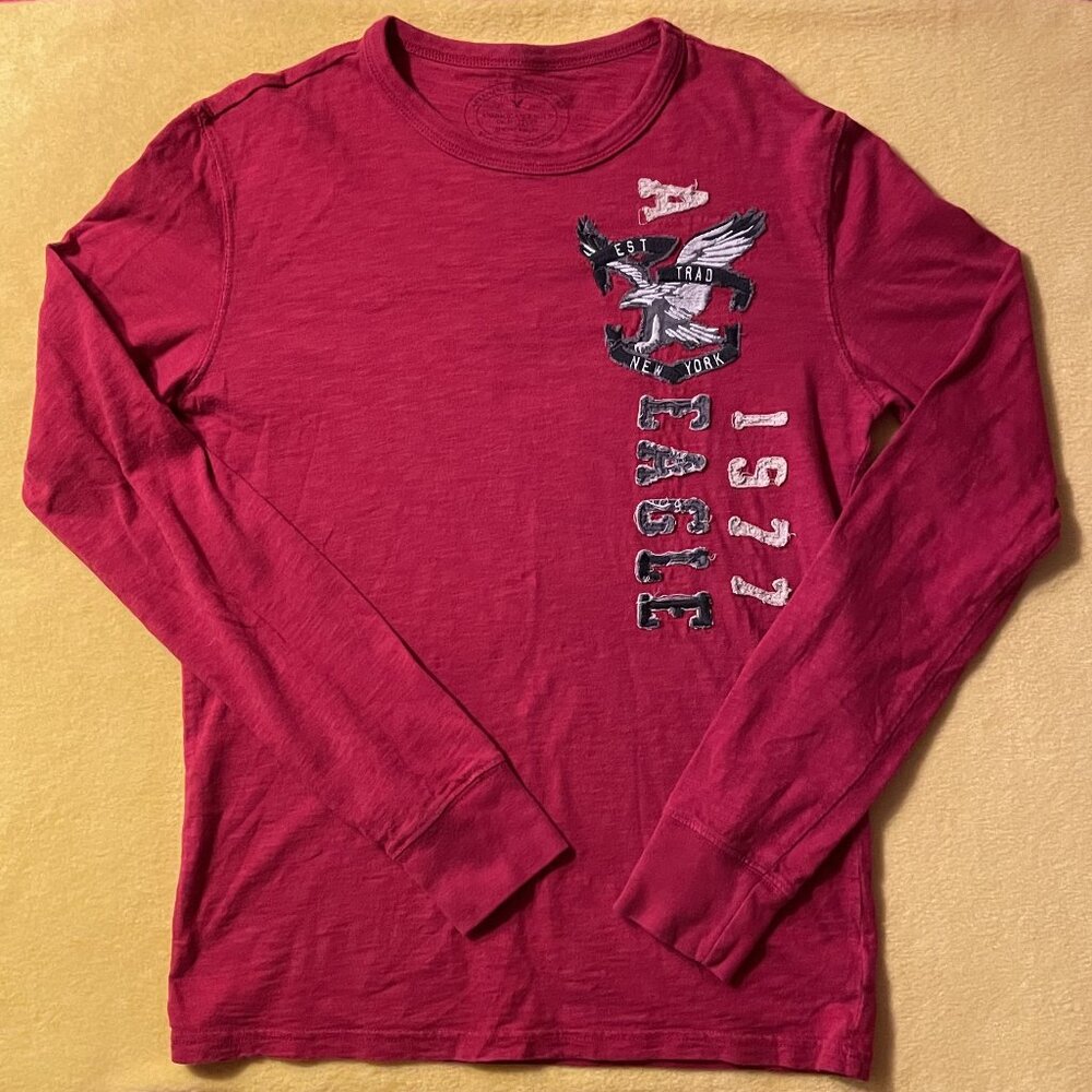 AMERICAN EAGLE Red Long Sleeve Shirt Athletic Fit Size XS